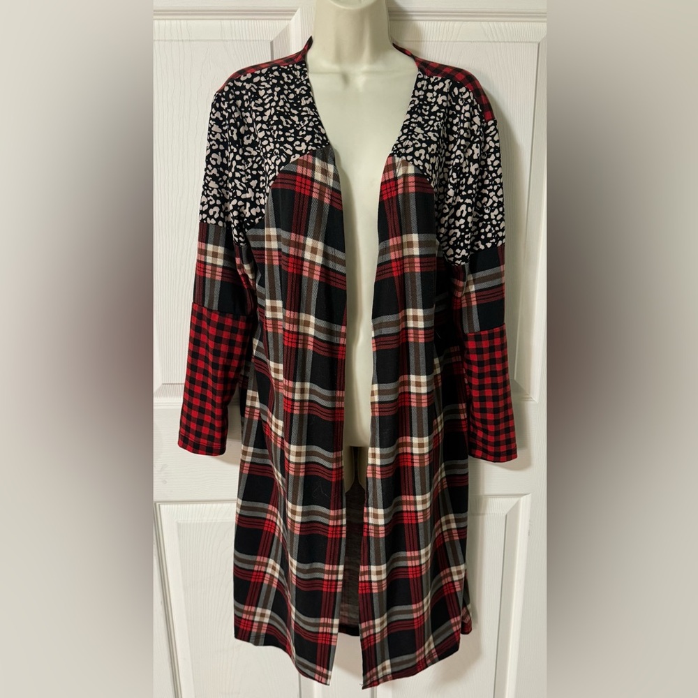 Grace and Emma small / medium Plaid and Floral Open Front Duster Cardigan